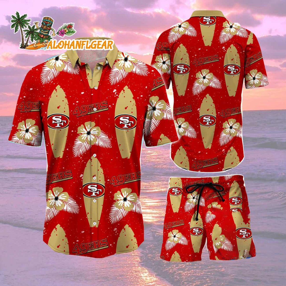 San Francisco 49ers Flower Pattern Hawaiian Shirt And Shorts Football Summer Hawaiian Set 2