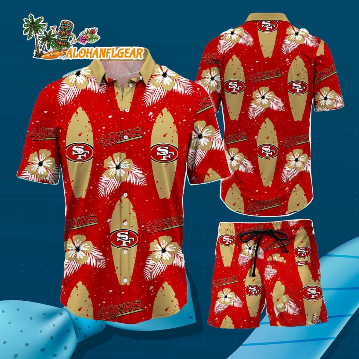 San Francisco 49ers Flower Pattern Hawaiian Shirt And Shorts Football Summer Hawaiian Set 3