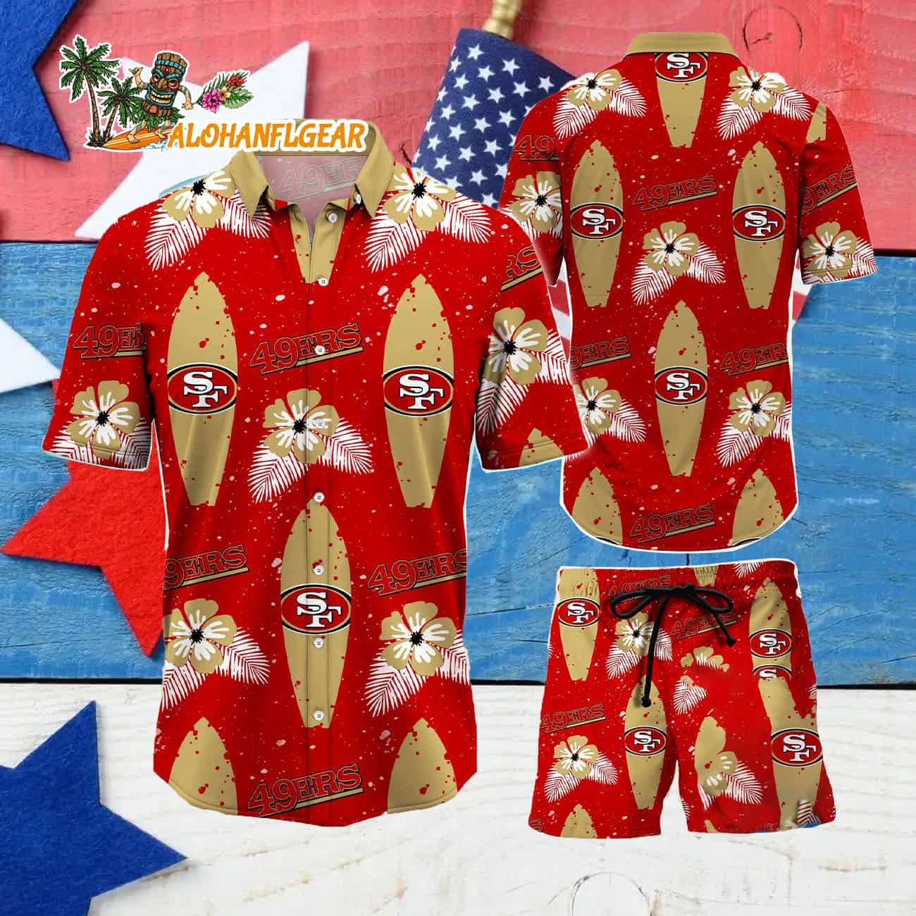 San Francisco 49ers Flower Pattern Hawaiian Shirt And Shorts San Francisco 49ers Flower Pattern Hawaiian Shirt And Shorts