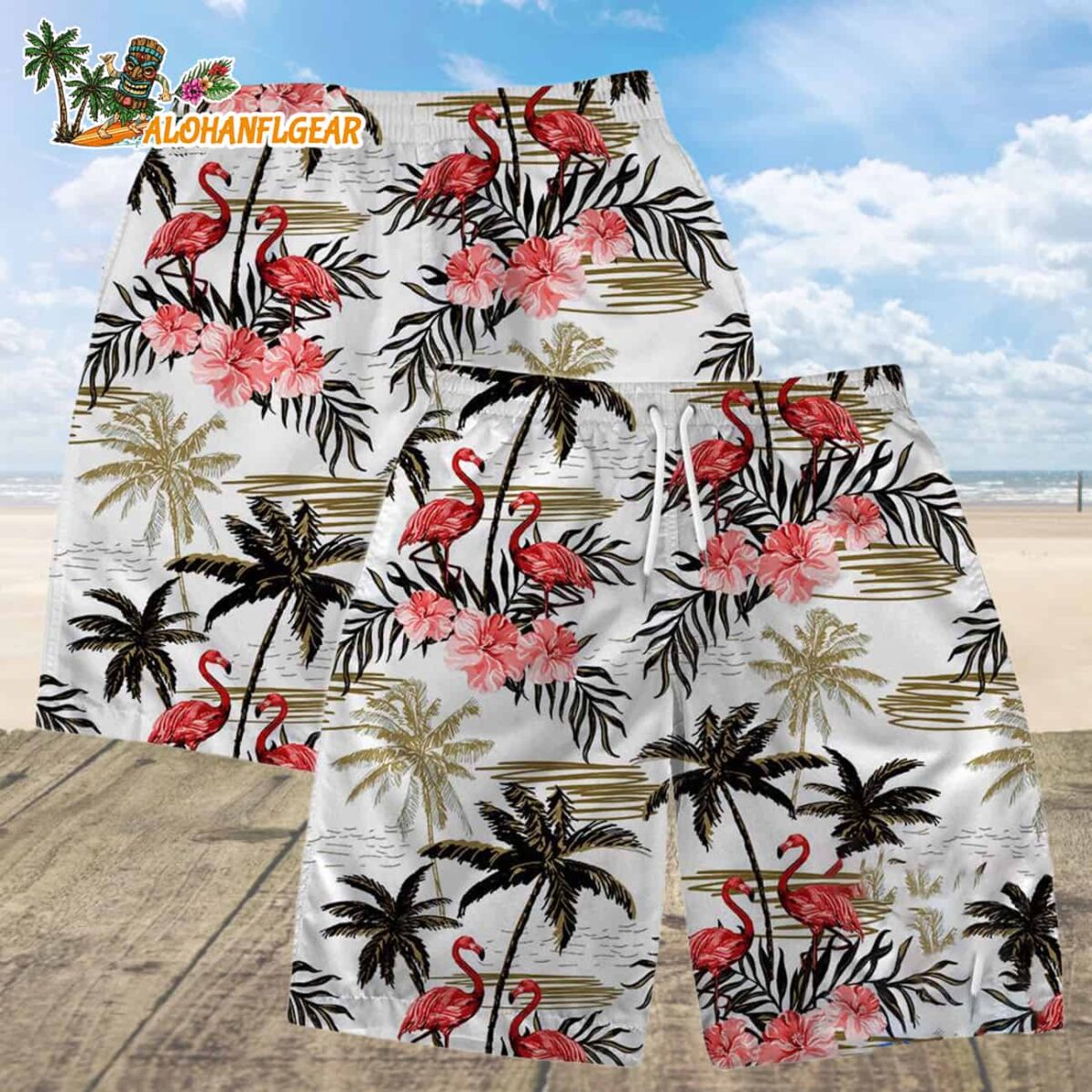 San Francisco 49ers Football Team Logo Pattern Flamingo Hibiscus Summer Hawaiian Shirt And Beach Short 4