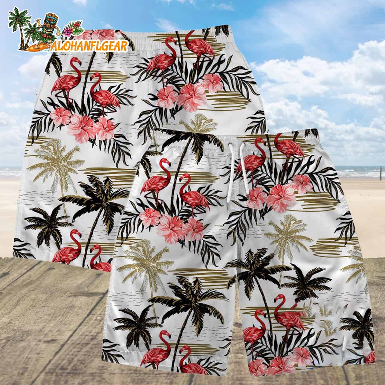 San Francisco 49ers Football Team Logo Pattern Flamingo Hibiscus Summer Hawaiian Shirt And Beach Short San Francisco 49ers Football Team Logo Pattern Flamingo Hibiscus Summer Hawaiian Shirt And Beach Short