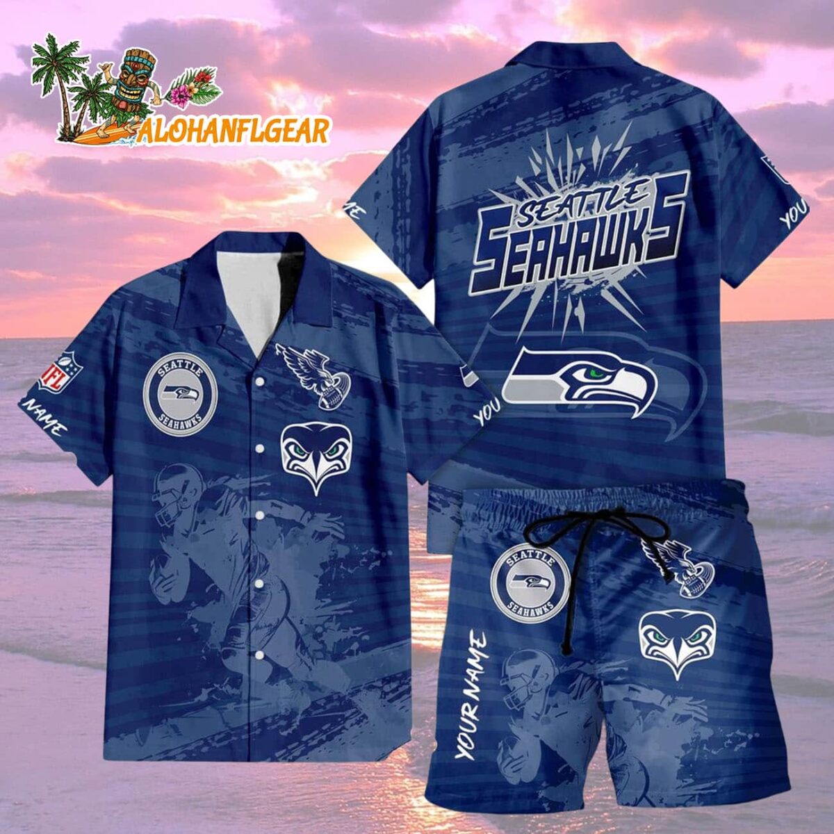 Seattle Seahawks Combo Hawaiian Shirt And Shorts 1 Seattle Seahawks Combo Hawaiian Shirt And Shorts Football Summer Beach Hawaiian Sets 2