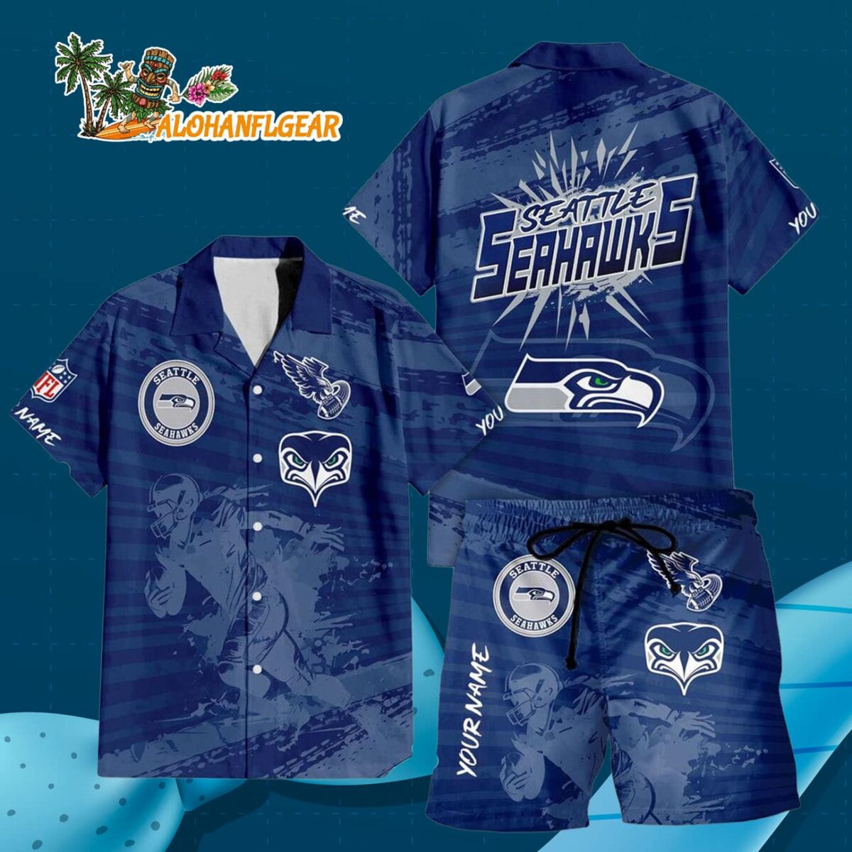 Seattle Seahawks Combo Hawaiian Shirt And Shorts 2 Seattle Seahawks Combo Hawaiian Shirt And Shorts Football Summer Beach Hawaiian Sets 3