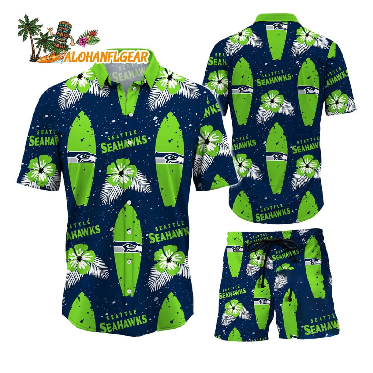 Seattle Seahawks Flower Pattern Hawaiian Shirt And Shorts Football Summer Hawaiian Set 1