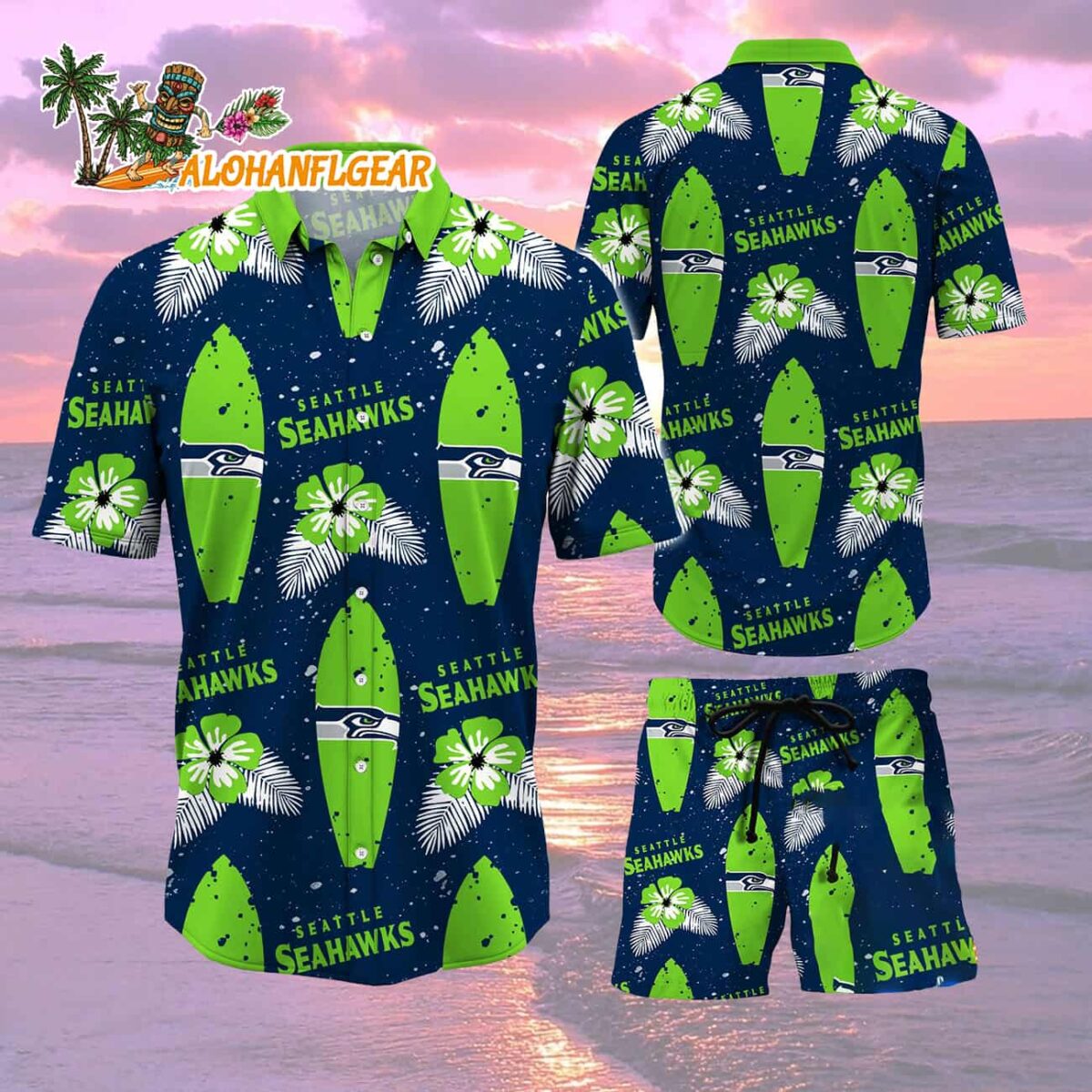 Seattle Seahawks Flower Pattern Hawaiian Shirt And Shorts Football Summer Hawaiian Set 2