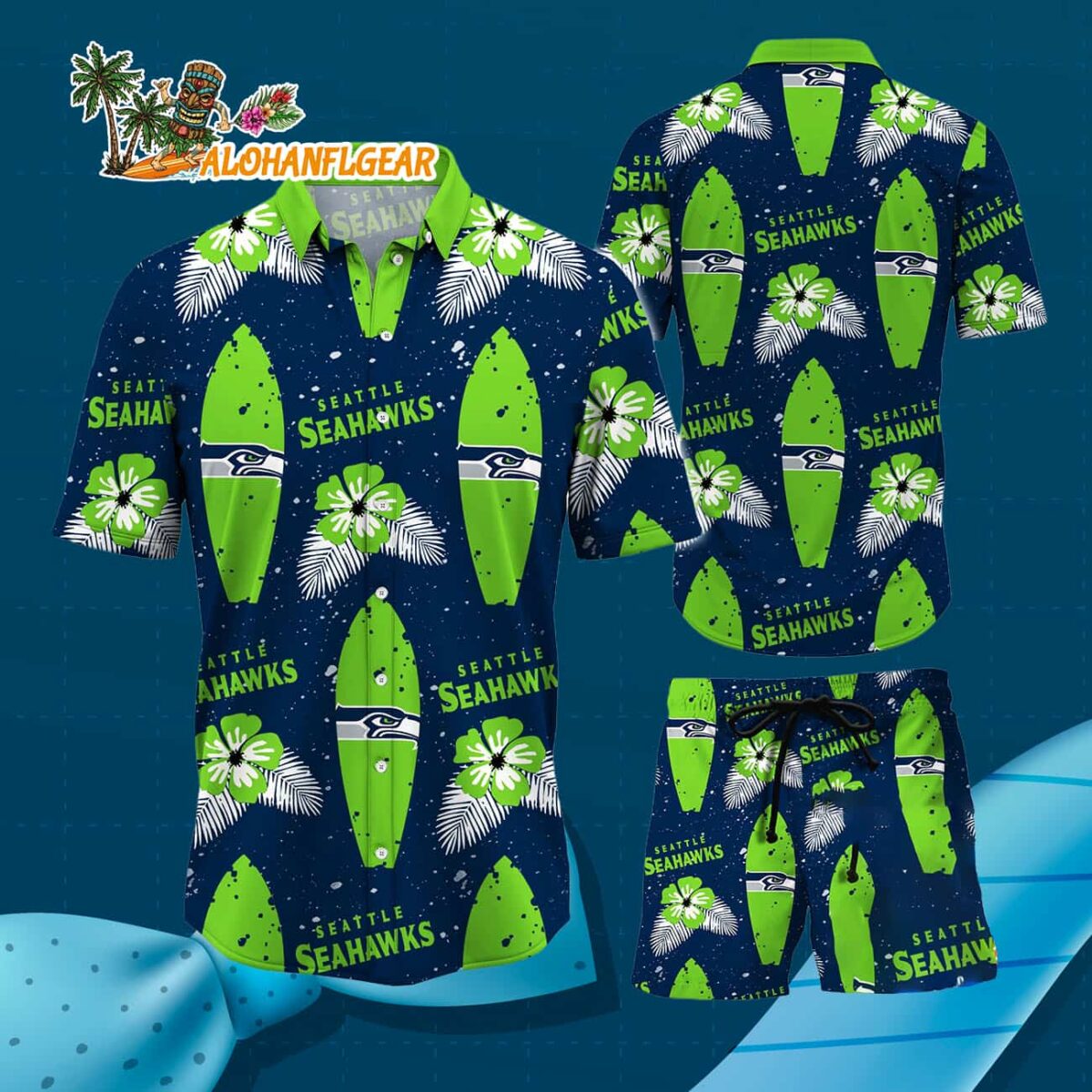 Seattle Seahawks Flower Pattern Hawaiian Shirt And Shorts Football Summer Hawaiian Set 3