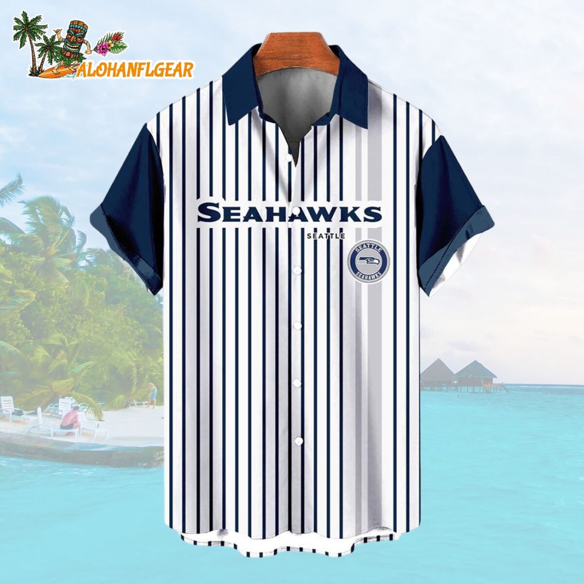 Seattle SeahawksClassic Retro Mascot Line Summer Beach Hawaiian Shirt 1