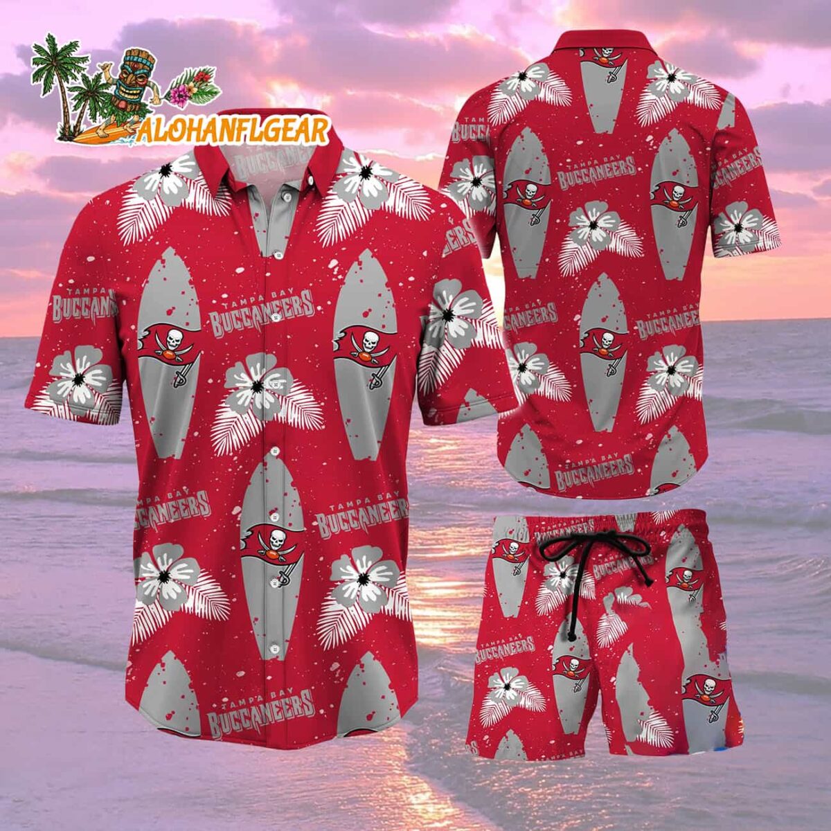 Tampa Bay Buccaneers Flower Pattern Hawaiian Shirt And Shorts Football Summer Hawaiian Set 2