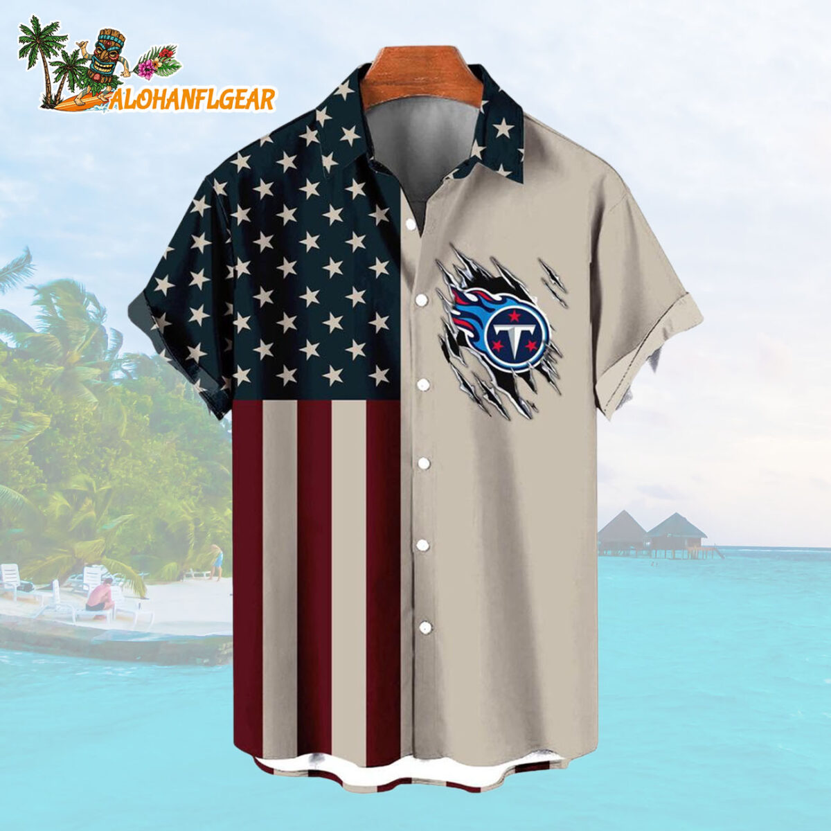 Tennessee Titans American Flag Summer Button Hawaiian Shirt 1