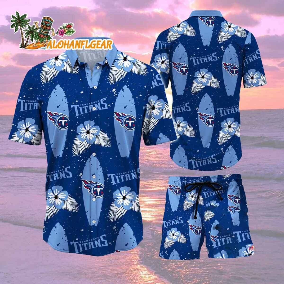 Tennessee Titans Flower Pattern Hawaiian Shirt And Shorts Football Summer Hawaiian Set 2