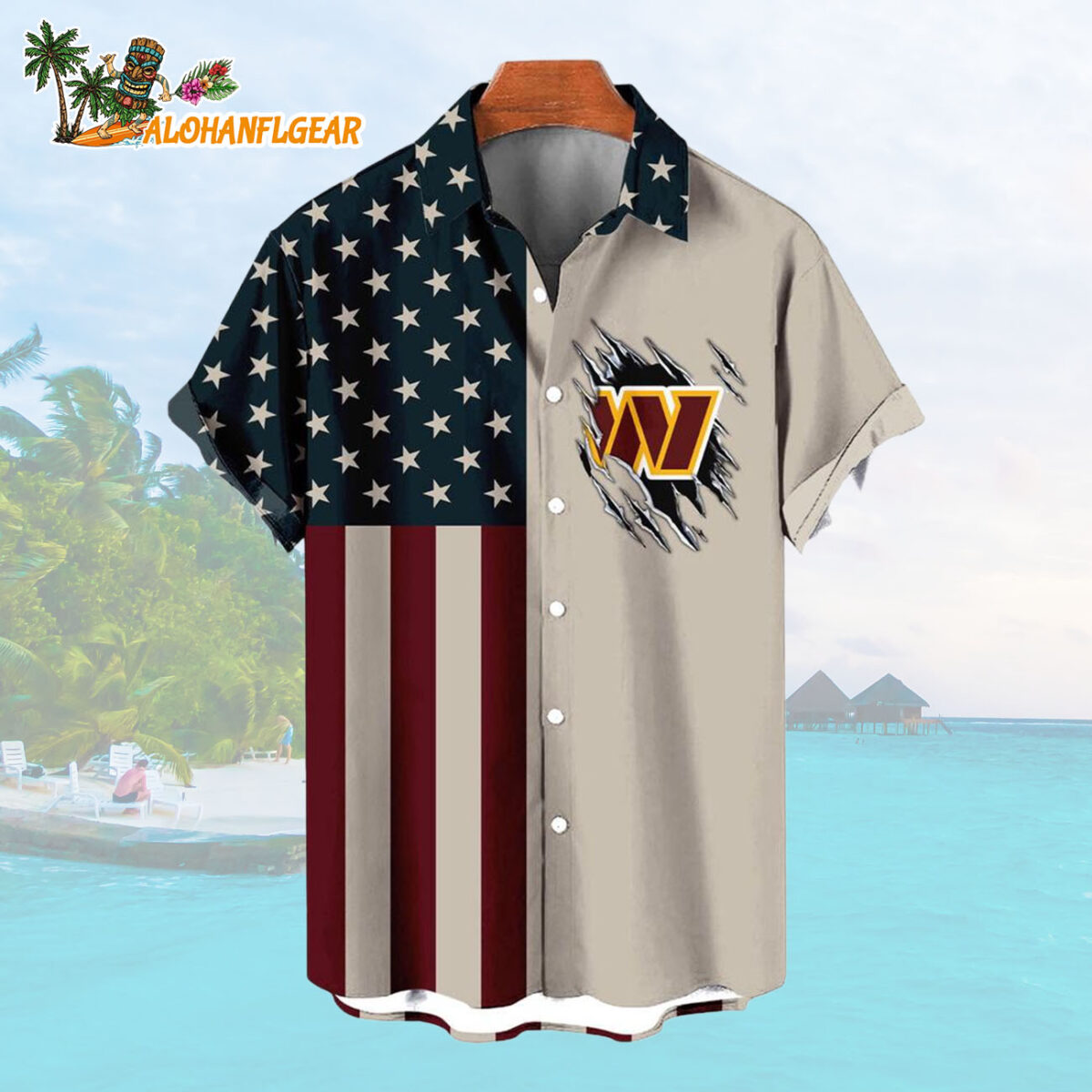 Washington Commanders American Flag Summer Button Hawaiian Shirt 1