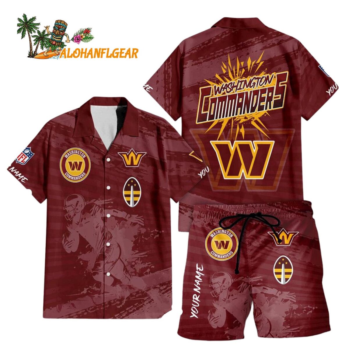 Washington Commanders Combo Hawaiian Shirt And Shorts Football Summer Beach Hawaiian Sets 1