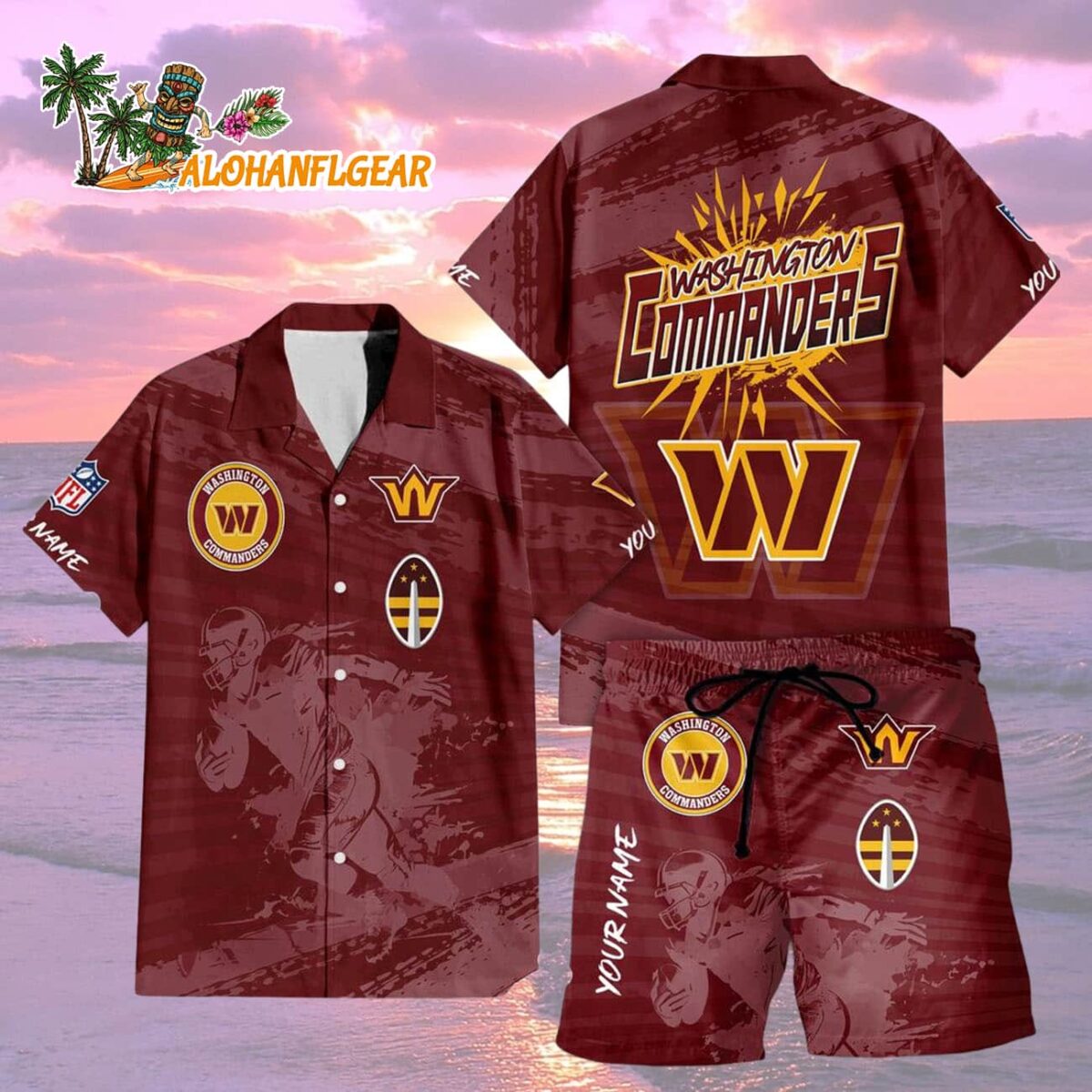 Washington Commanders Combo Hawaiian Shirt And Shorts 1 Washington Commanders Combo Hawaiian Shirt And Shorts Football Summer Beach Hawaiian Sets 2