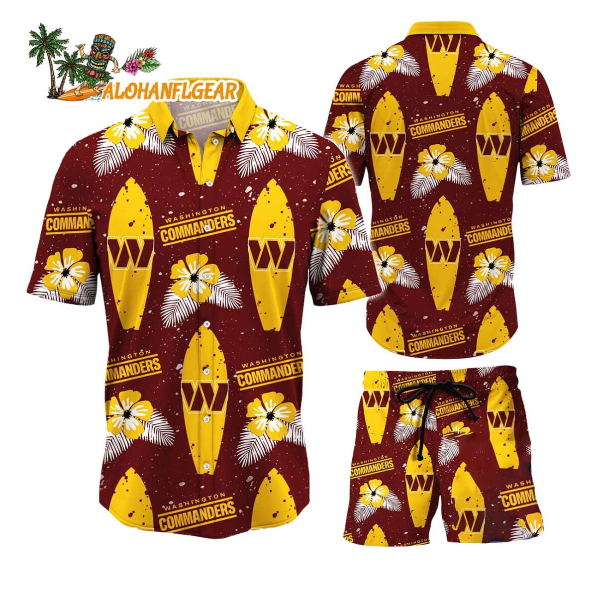 Washington Commanders Flower Pattern Hawaiian Shirt And Shorts Football Summer Hawaiian Set 1