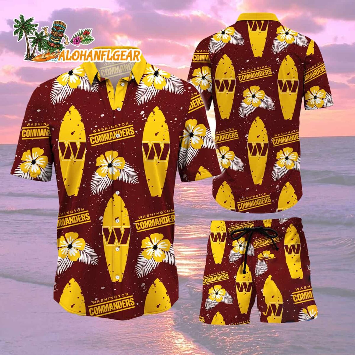 Washington Commanders Flower Pattern Hawaiian Shirt And Shorts Football Summer Hawaiian Set 2