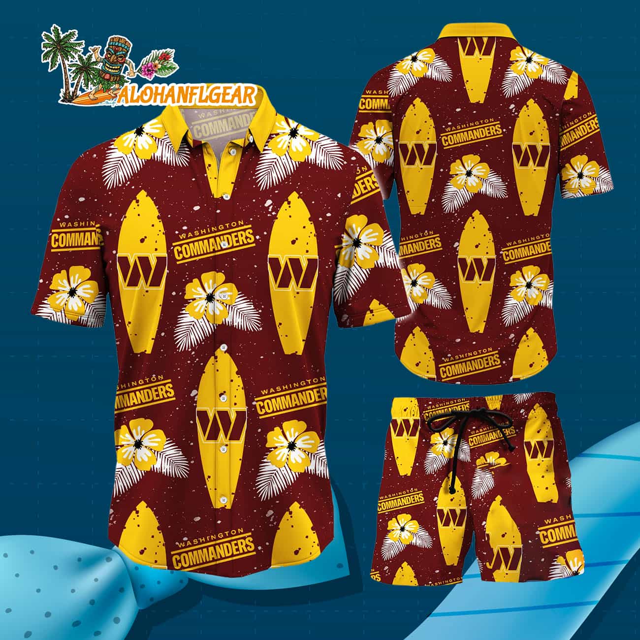 Washington Commanders Flower Pattern Hawaiian Shirt And Shorts Washington Commanders Flower Pattern Hawaiian Shirt And Shorts