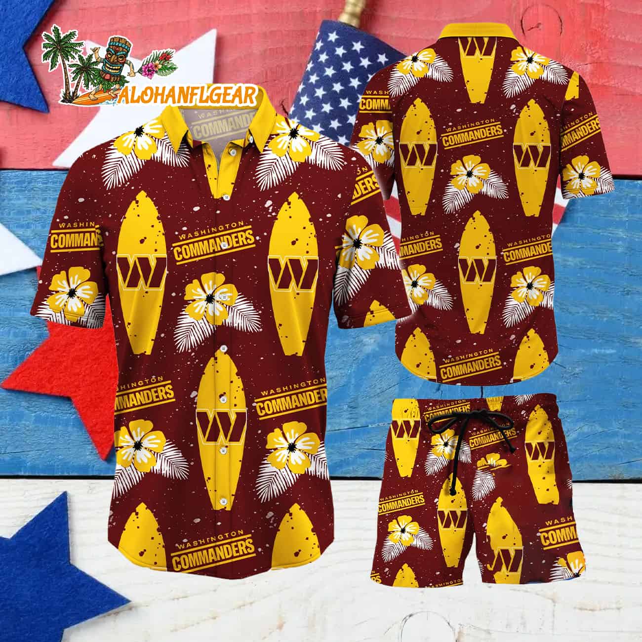 Washington Commanders Flower Pattern Hawaiian Shirt And Shorts Washington Commanders Flower Pattern Hawaiian Shirt And Shorts