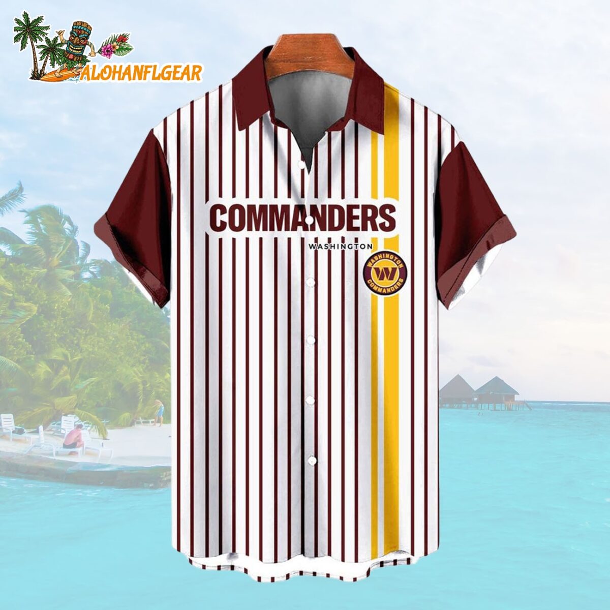 Washington CommandersClassic Retro Mascot Line Summer Beach Hawaiian Shirt 1