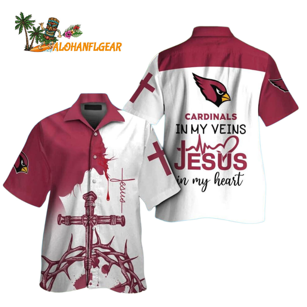 Arizona Cardinals In My Veins Jesus Im My Heart Hawaiian Shirt 1