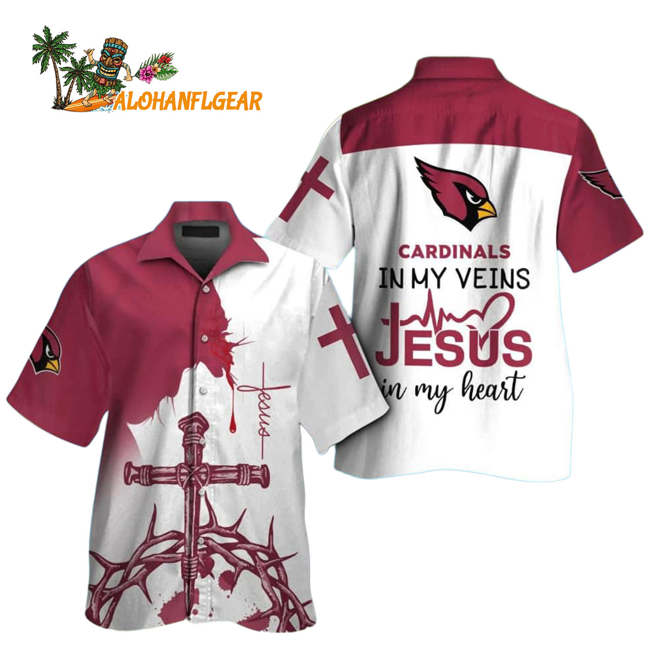 Arizona Cardinals In My Veins Jesus Im My Heart Hawaiian Shirt Arizona Cardinals In My Veins Jesus Im My Heart Hawaiian Shirt