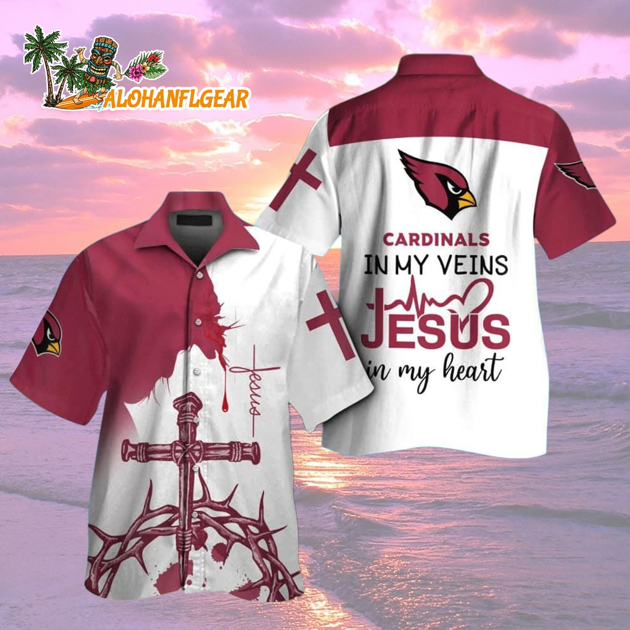 Arizona Cardinals In My Veins Jesus Im My Heart Hawaiian Shirt Arizona Cardinals In My Veins Jesus Im My Heart Hawaiian Shirt