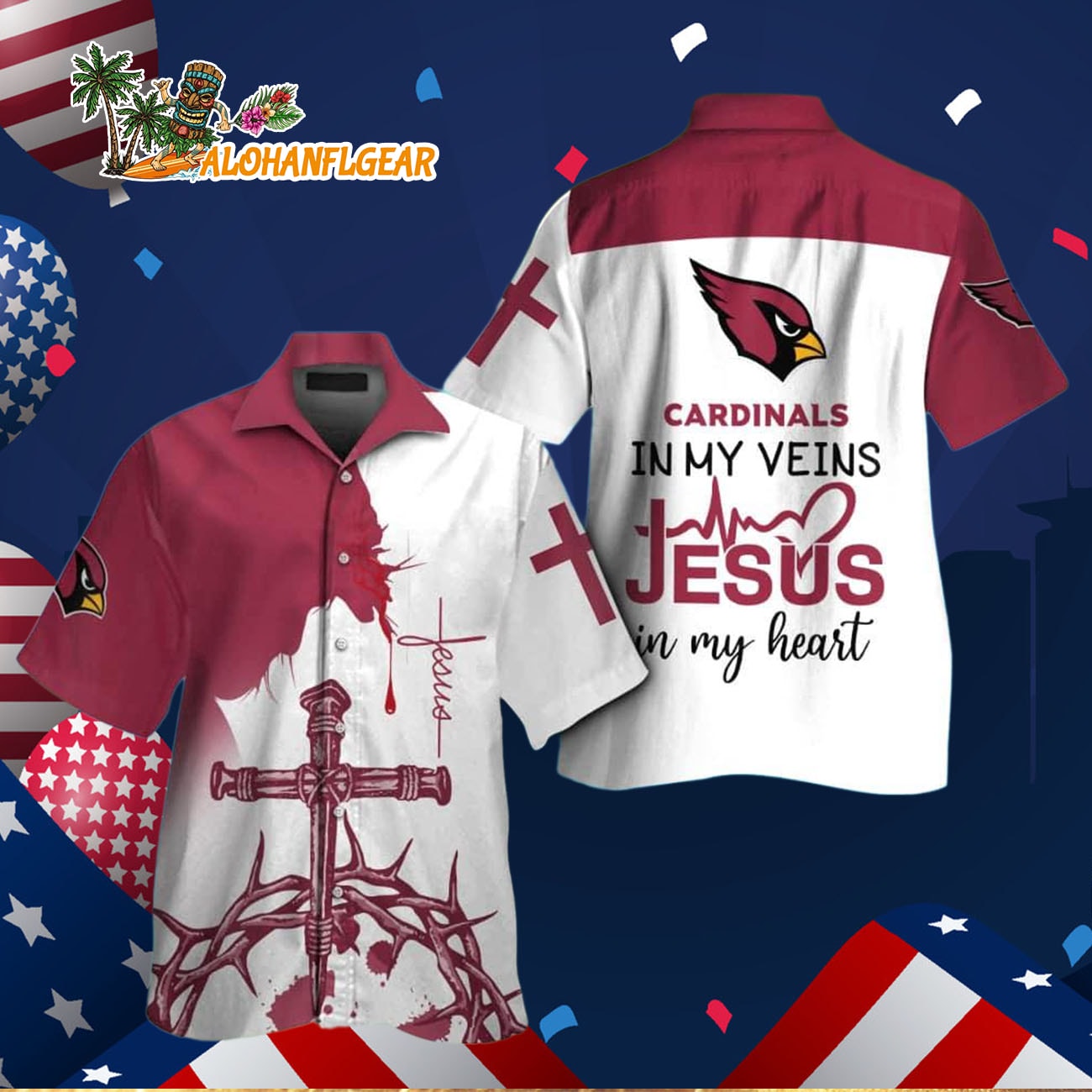 Arizona Cardinals In My Veins Jesus Im My Heart Hawaiian Shirt Arizona Cardinals In My Veins Jesus Im My Heart Hawaiian Shirt