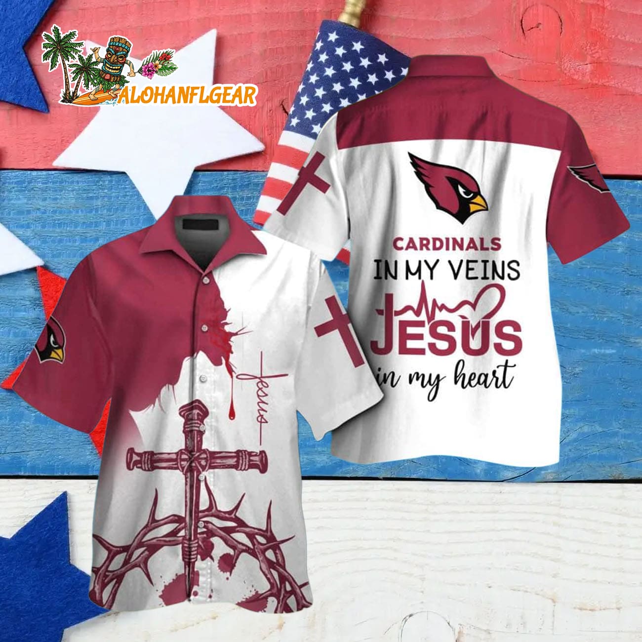 Arizona Cardinals In My Veins Jesus Im My Heart Hawaiian Shirt Arizona Cardinals In My Veins Jesus Im My Heart Hawaiian Shirt