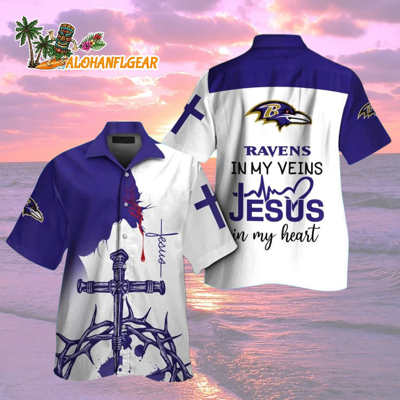 Baltimore Ravens In My Veins Jesus Im My Heart Hawaiian Shirt Baltimore Ravens In My Veins Jesus Im My Heart Hawaiian Shirt