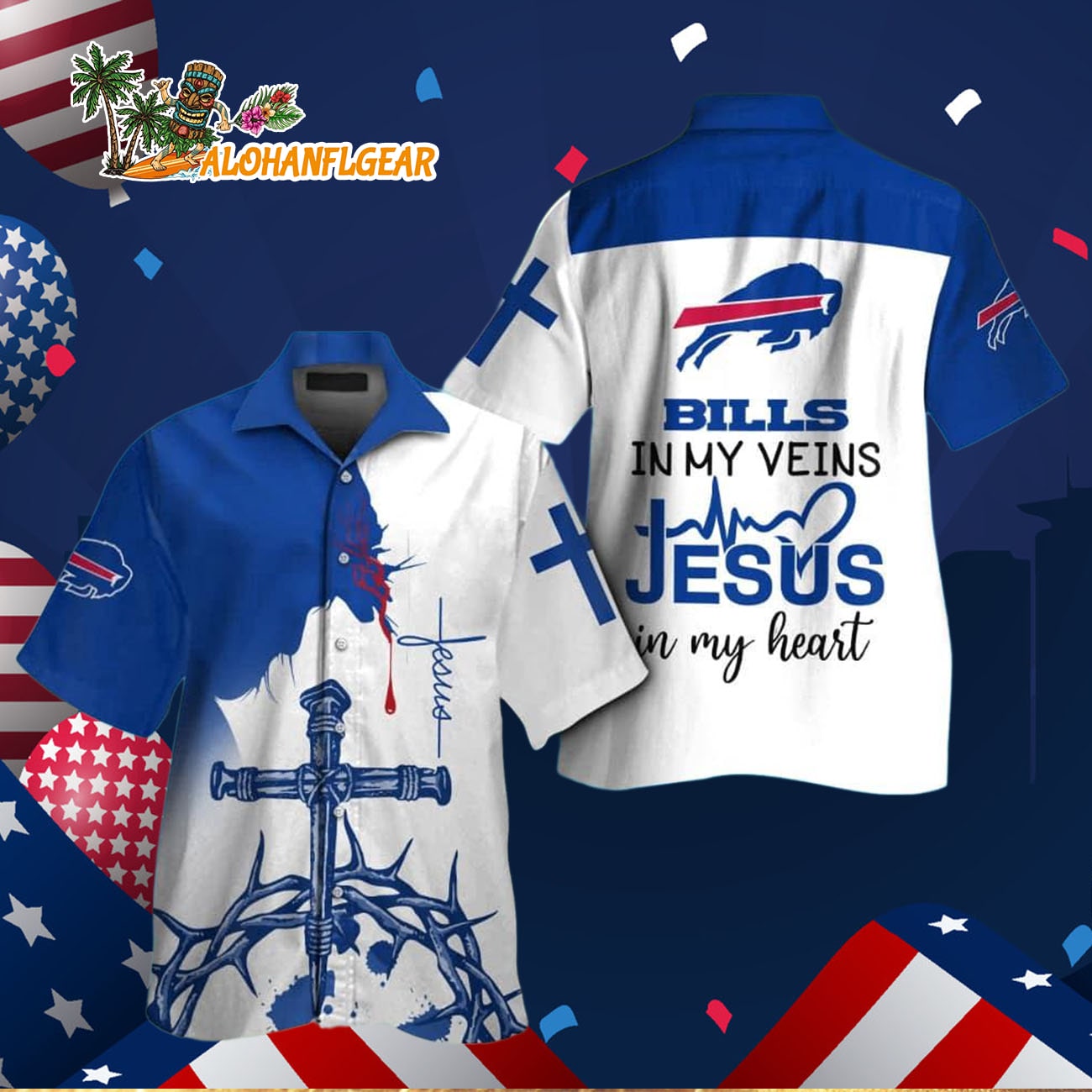 Buffalo Bills In My Veins Jesus Im My Heart Hawaiian Shirt Buffalo Bills In My Veins Jesus Im My Heart Hawaiian Shirt