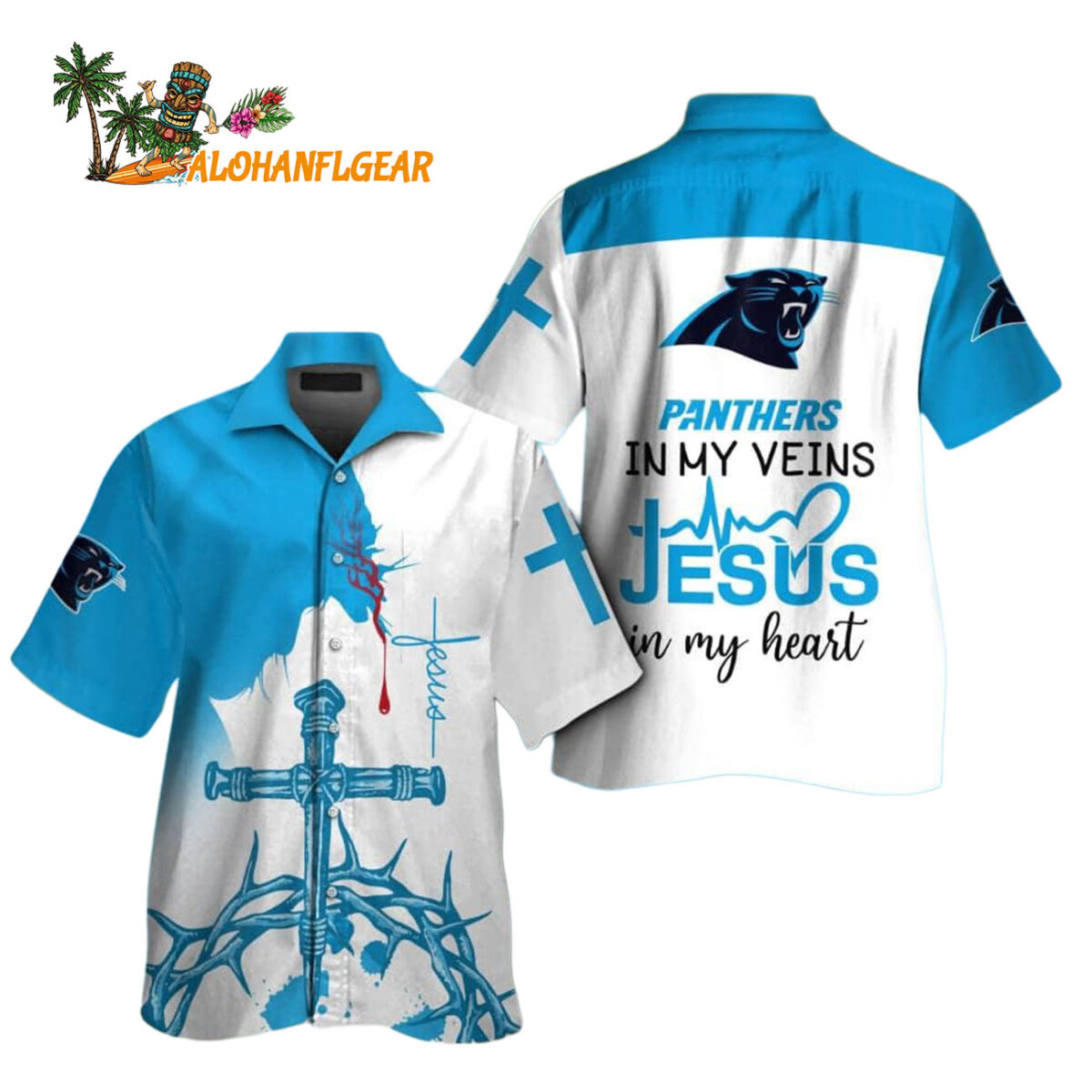 Carolina Panthers In My Veins Jesus Im My Heart Hawaiian Shirt 1
