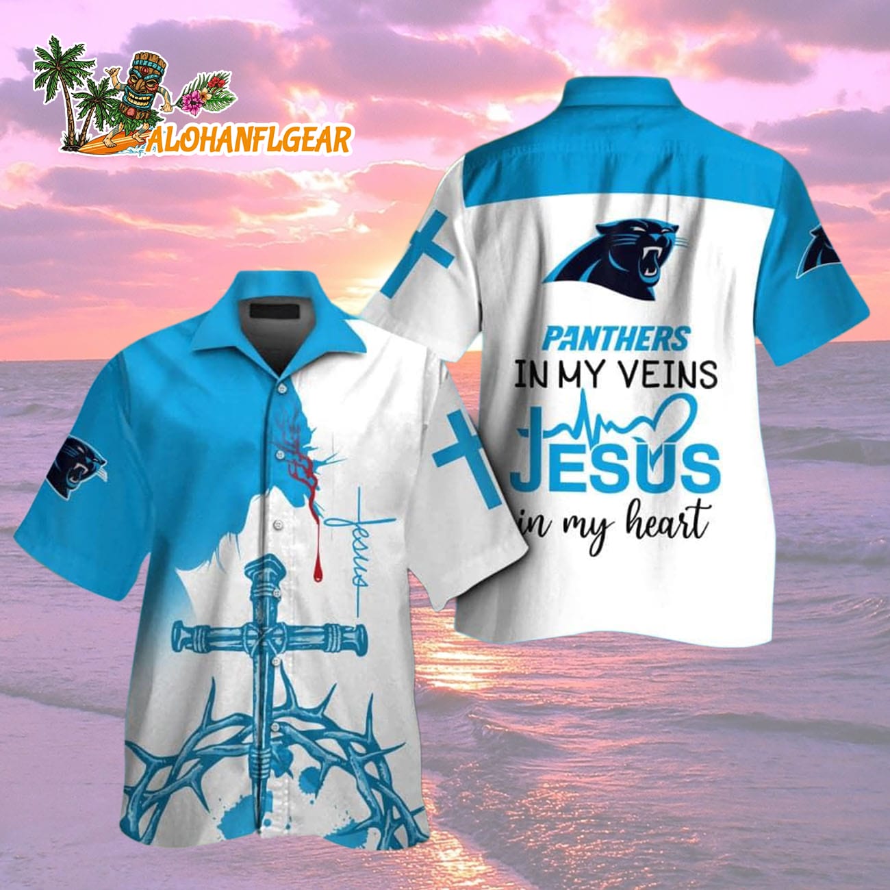 Carolina Panthers In My Veins Jesus Im My Heart Hawaiian Shirt Carolina Panthers In My Veins Jesus Im My Heart Hawaiian Shirt