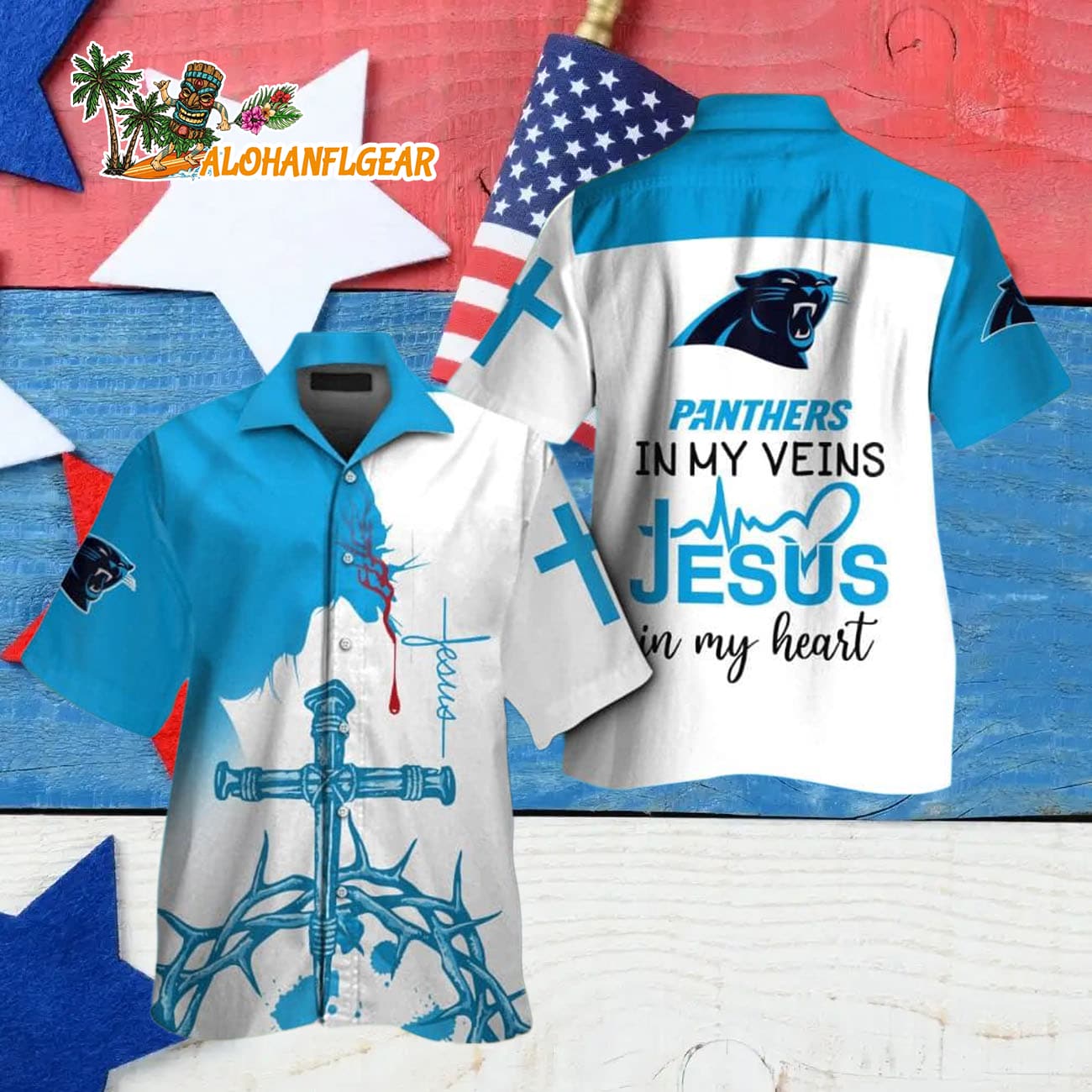 Carolina Panthers In My Veins Jesus Im My Heart Hawaiian Shirt Carolina Panthers In My Veins Jesus Im My Heart Hawaiian Shirt