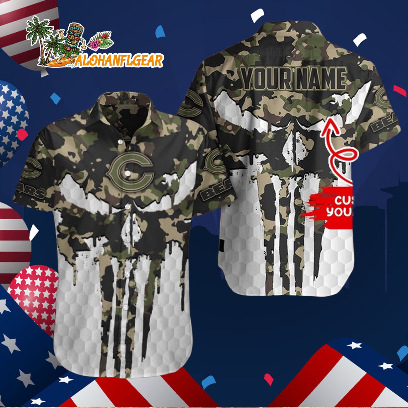 Chicago Bears Camo Veterans Military Hawaiian Shirt Chicago Bears Camo Veterans Military Hawaiian Shirt