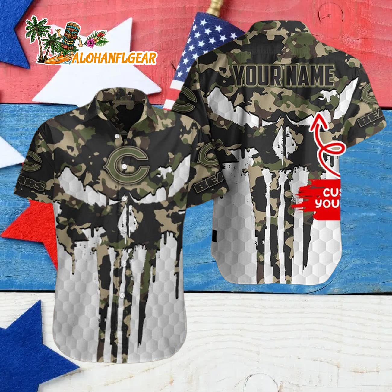 Chicago Bears Camo Veterans Military Hawaiian Shirt Chicago Bears Camo Veterans Military Hawaiian Shirt