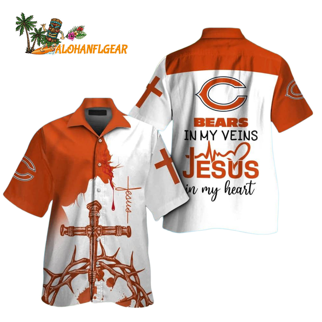Chicago Bears In My Veins Jesus Im My Heart Hawaiian Shirt Chicago Bears In My Veins Jesus Im My Heart Hawaiian Shirt