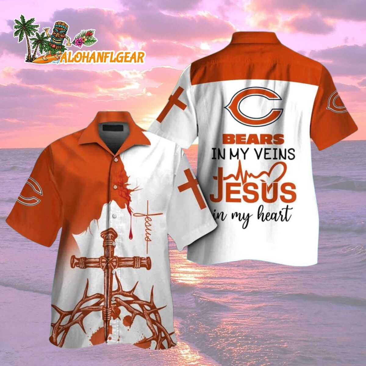 Chicago Bears In My Veins Jesus Im My Heart Hawaiian Shirt 1 Chicago Bears In My Veins Jesus Im My Heart Hawaiian Shirt 2