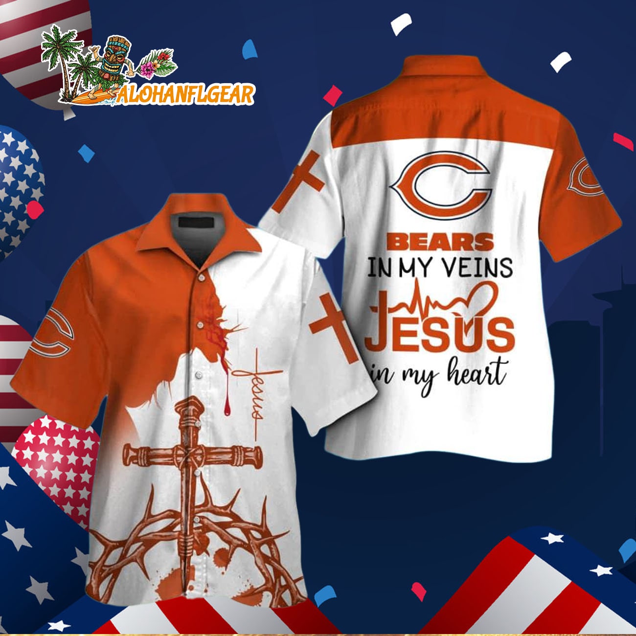 Chicago Bears In My Veins Jesus Im My Heart Hawaiian Shirt Chicago Bears In My Veins Jesus Im My Heart Hawaiian Shirt