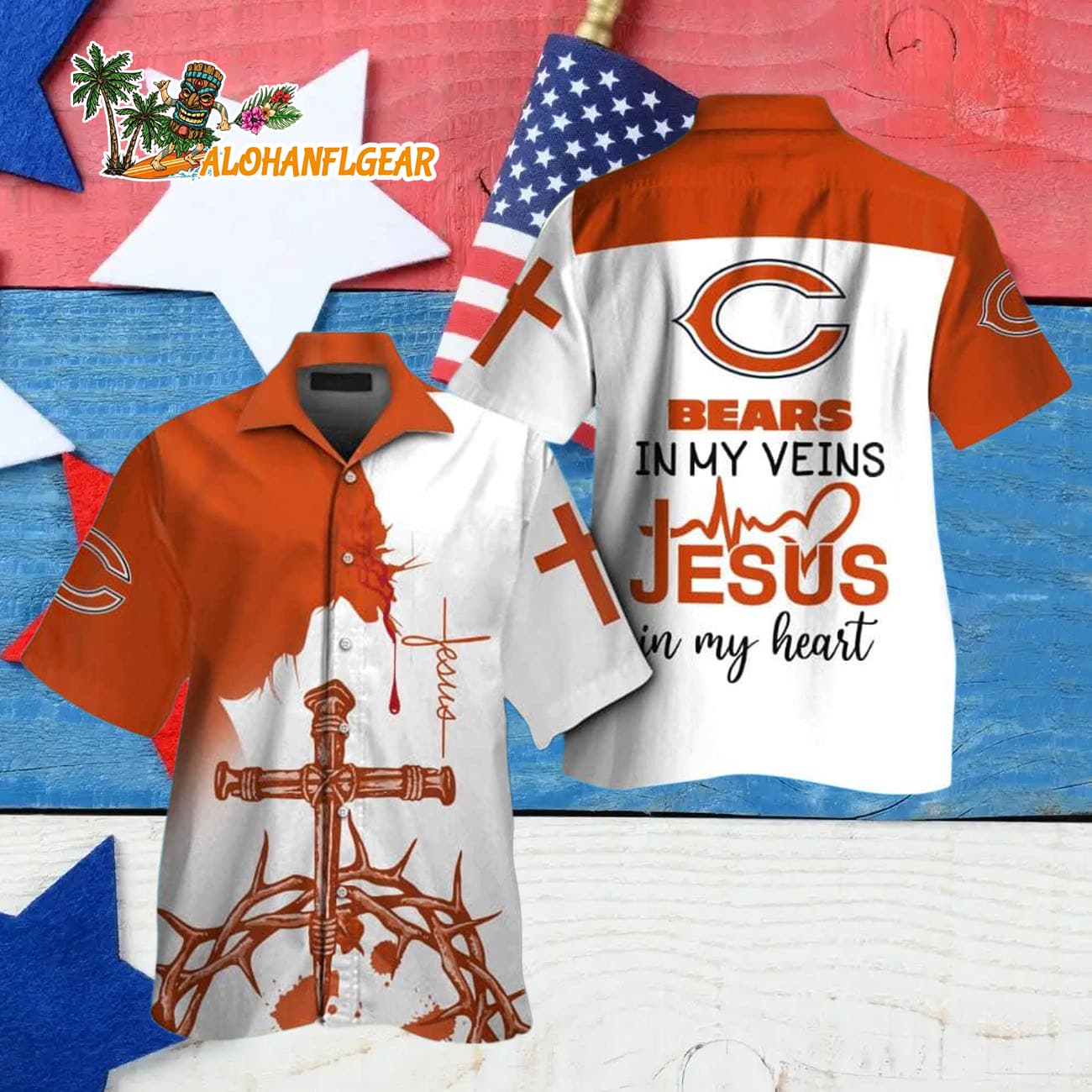 Chicago Bears In My Veins Jesus Im My Heart Hawaiian Shirt Chicago Bears In My Veins Jesus Im My Heart Hawaiian Shirt