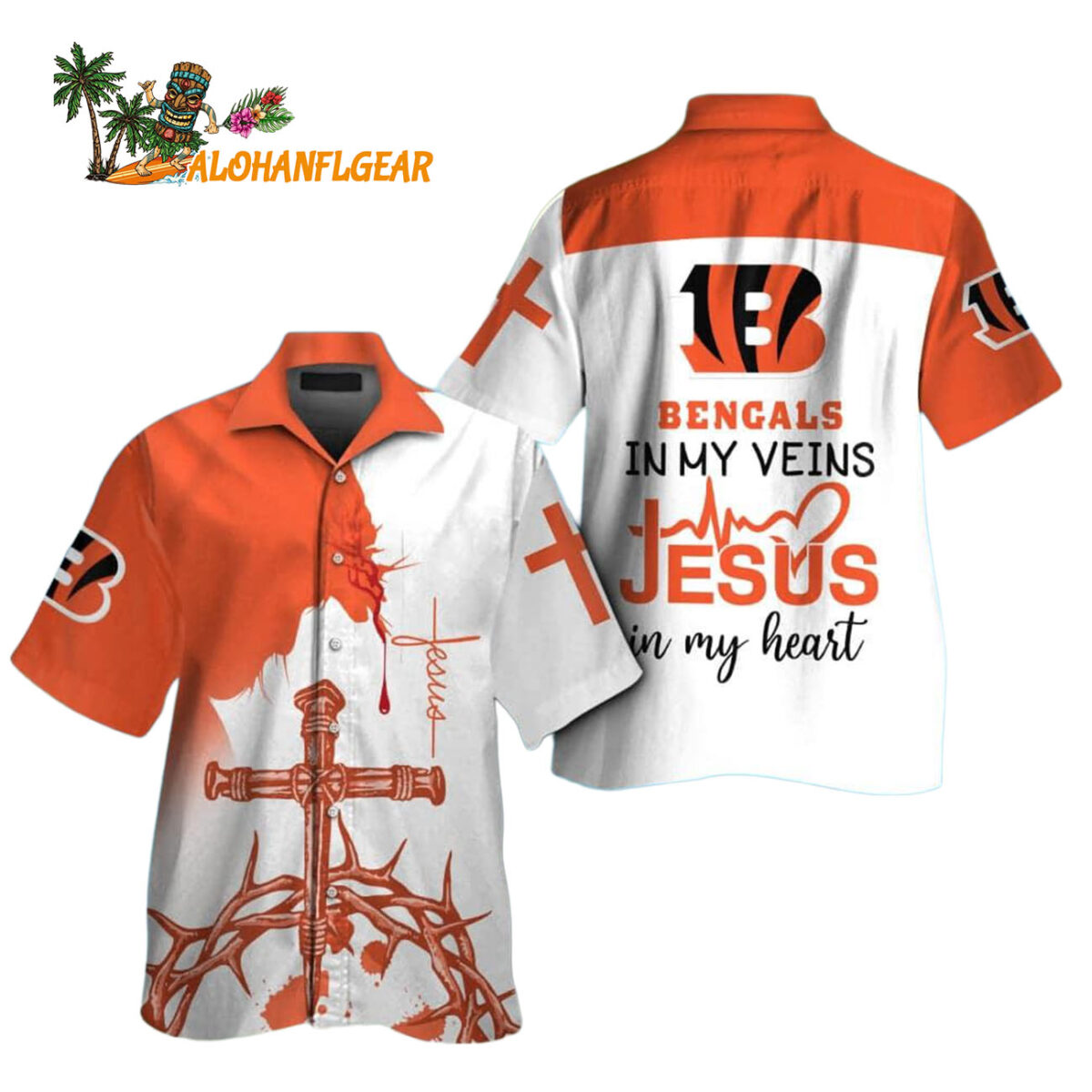 Cincinnati Bengals In My Veins Jesus Im My Heart Hawaiian Shirt 1