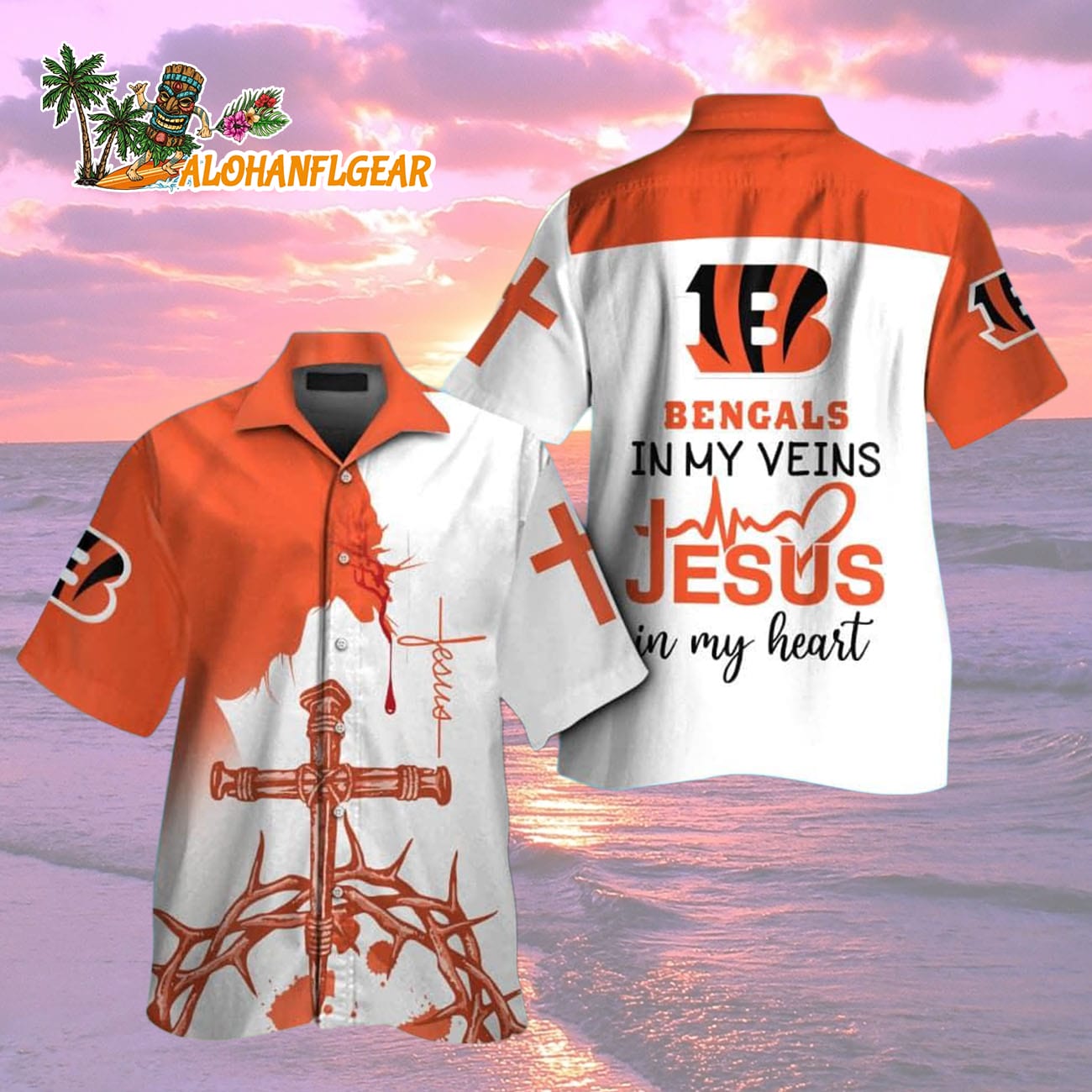 Cincinnati Bengals In My Veins Jesus Im My Heart Hawaiian Shirt Cincinnati Bengals In My Veins Jesus Im My Heart Hawaiian Shirt
