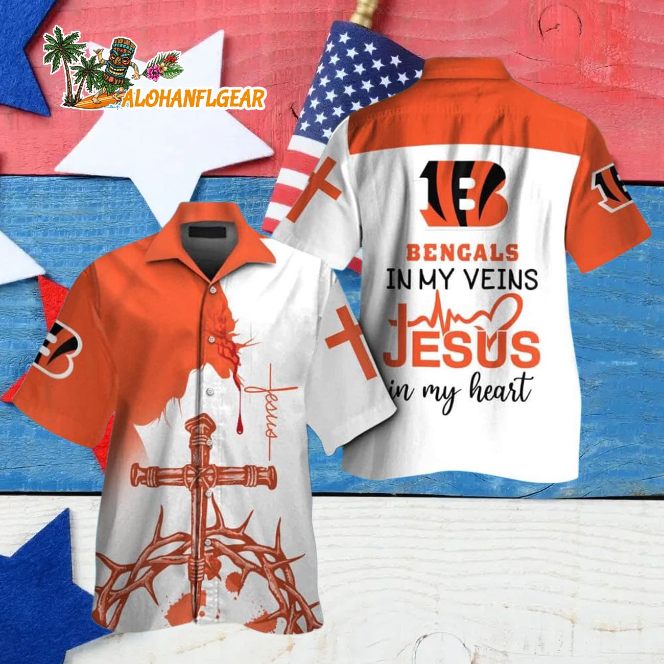 Cincinnati Bengals In My Veins Jesus Im My Heart Hawaiian Shirt Cincinnati Bengals In My Veins Jesus Im My Heart Hawaiian Shirt
