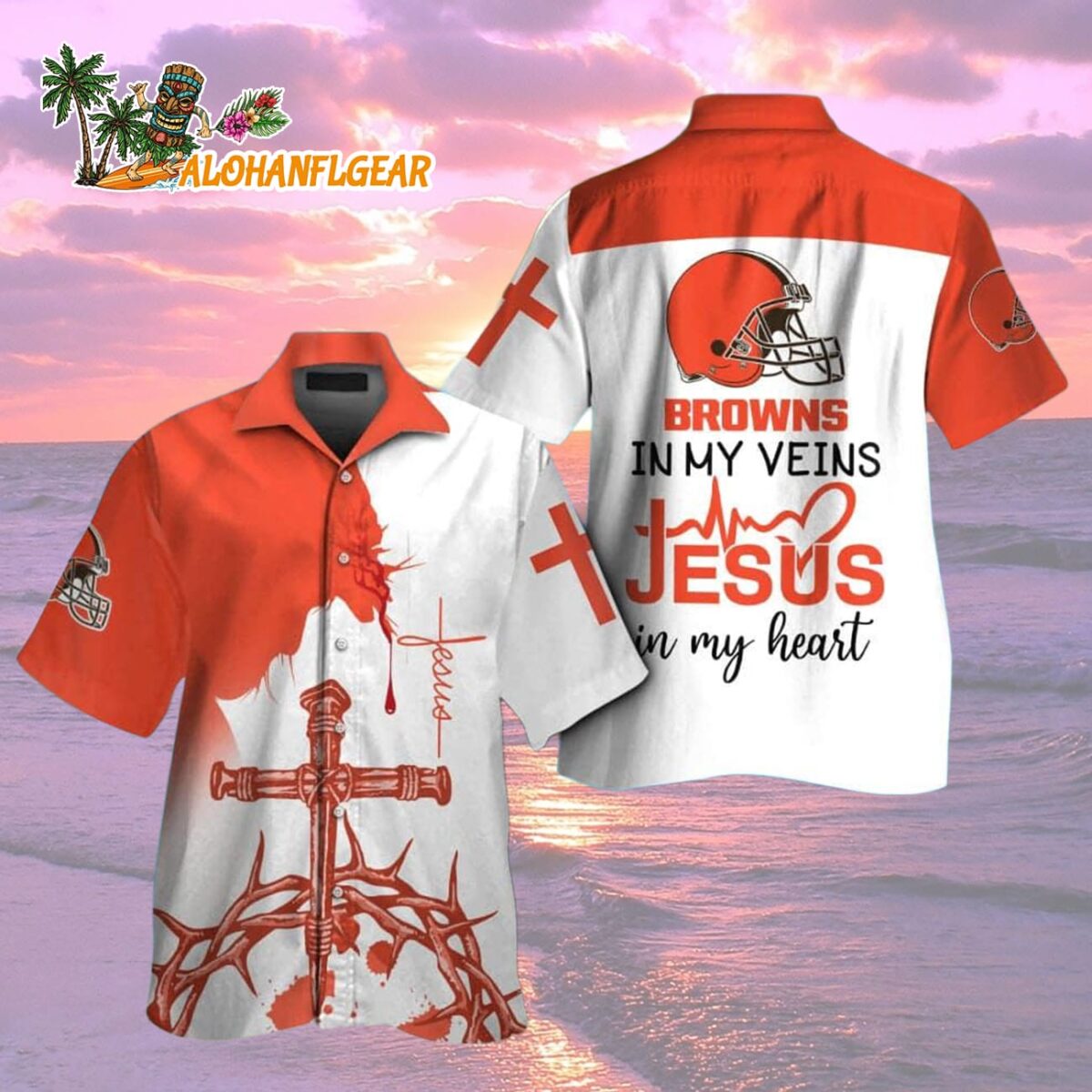Cleveland Browns In My Veins Jesus Im My Heart Hawaiian Shirt 1 Cleveland Browns In My Veins Jesus Im My Heart Hawaiian Shirt 2