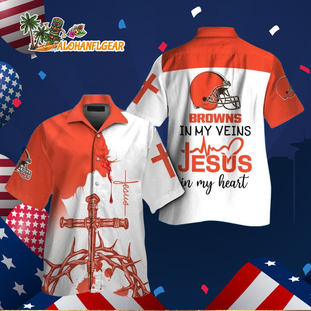 Cleveland Browns In My Veins Jesus Im My Heart Hawaiian Shirt Cleveland Browns In My Veins Jesus Im My Heart Hawaiian Shirt