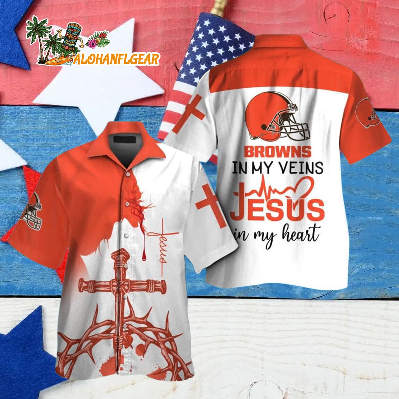 Cleveland Browns In My Veins Jesus Im My Heart Hawaiian Shirt Cleveland Browns In My Veins Jesus Im My Heart Hawaiian Shirt