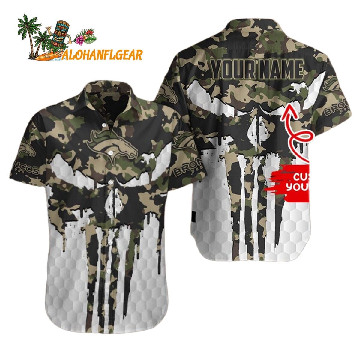Denver Broncos Camo Veterans Military Hawaiian Shirt 1