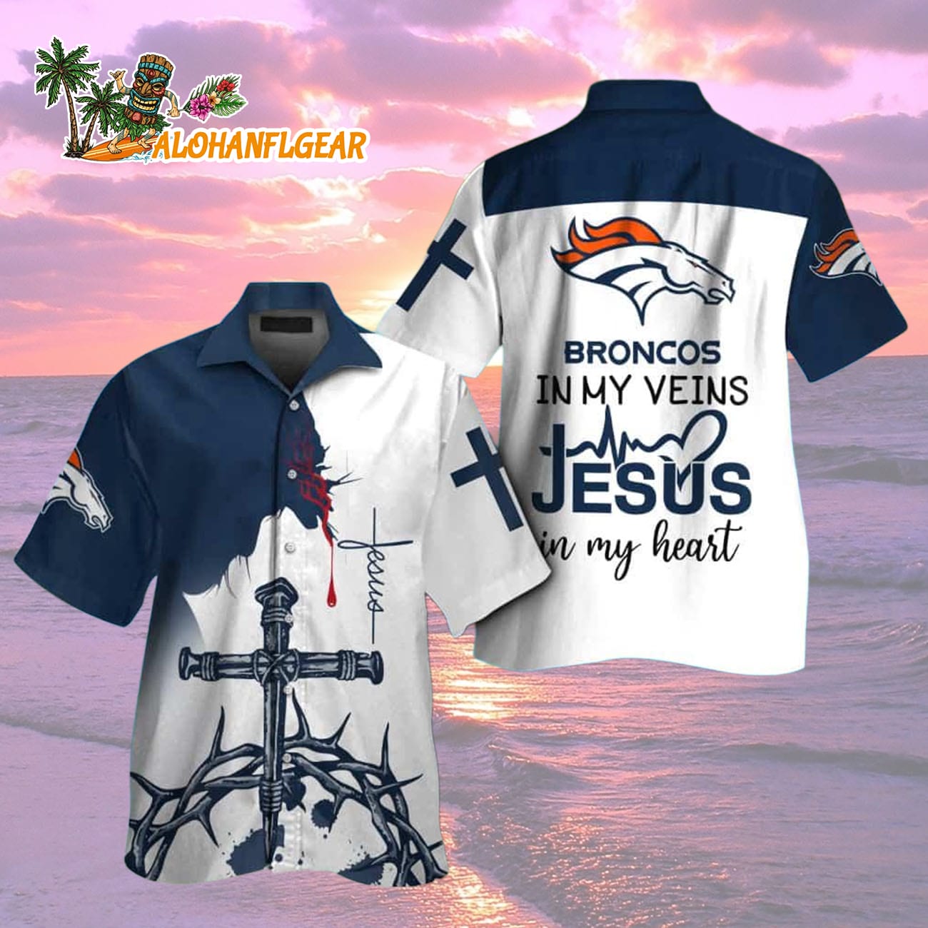 Denver Broncos In My Veins Jesus Im My Heart Hawaiian Shirt Denver Broncos In My Veins Jesus Im My Heart Hawaiian Shirt