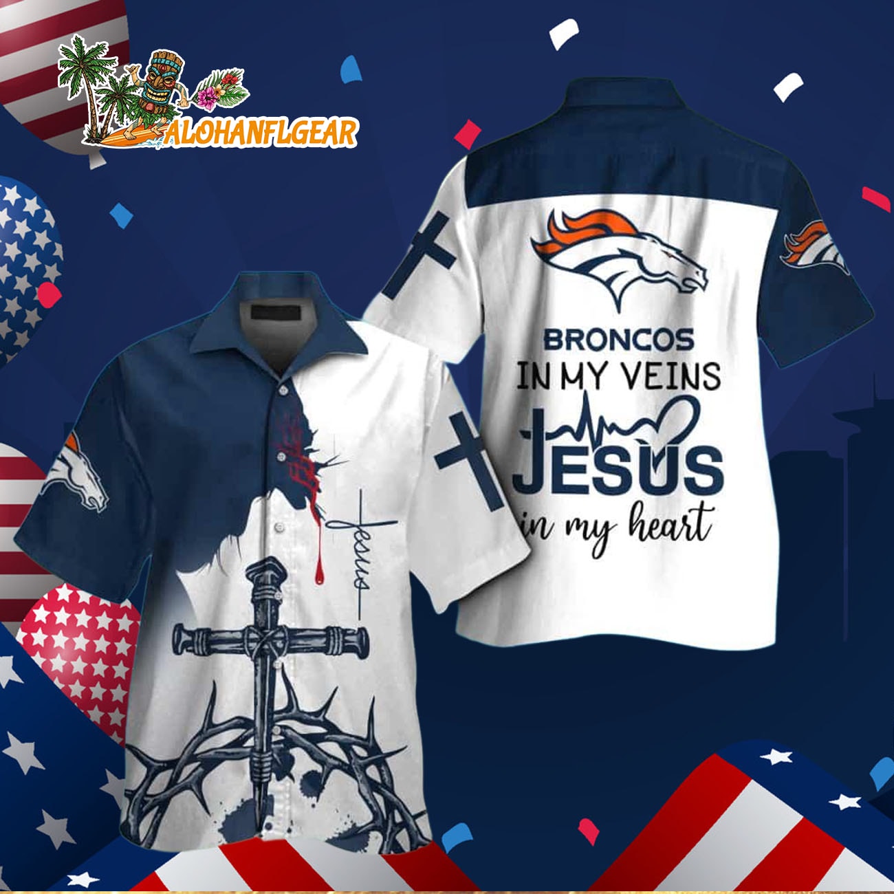 Denver Broncos In My Veins Jesus Im My Heart Hawaiian Shirt Denver Broncos In My Veins Jesus Im My Heart Hawaiian Shirt