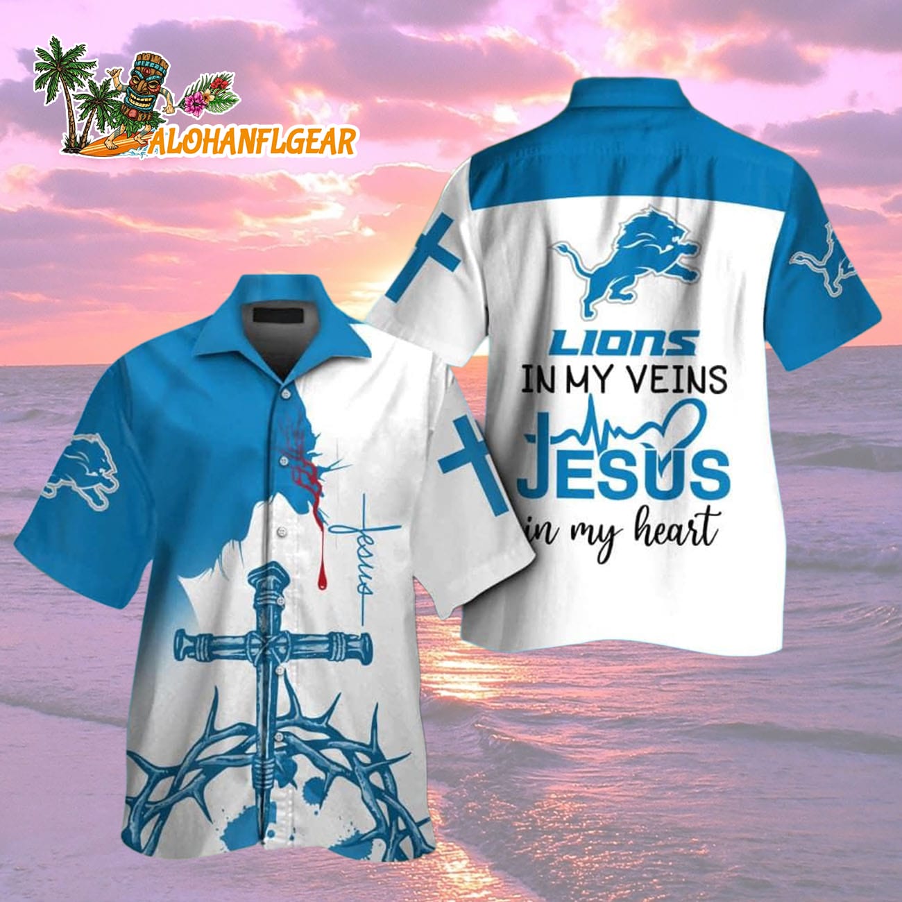 Detroit Lions In My Veins Jesus Im My Heart Hawaiian Shirt Detroit Lions In My Veins Jesus Im My Heart Hawaiian Shirt