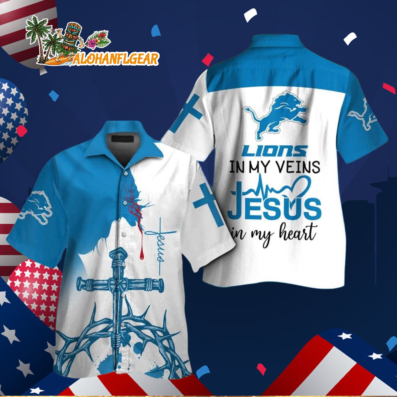 Detroit Lions In My Veins Jesus Im My Heart Hawaiian Shirt Detroit Lions In My Veins Jesus Im My Heart Hawaiian Shirt