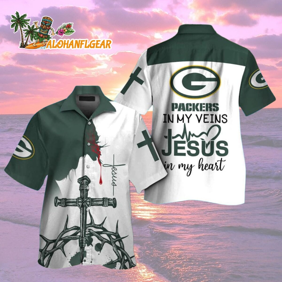 Green Bay Packers In My Veins Jesus Im My Heart Hawaiian Shirt 1 Green Bay Packers In My Veins Jesus Im My Heart Hawaiian Shirt 2